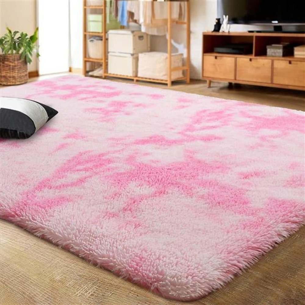 Luxury Fluffy Area Rug- Pink/White